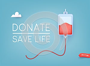 Blood donation illustration concept with blood bag. 3D Web Vector Illustration
