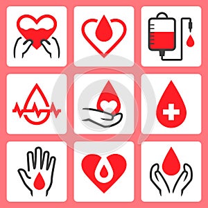 Blood donation related icon set
