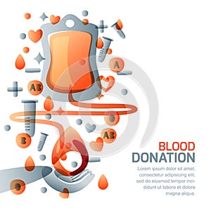 Blood donation and transfusion concept. Vector isolated medical illustration. World blood donor day
