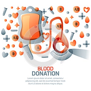 Blood donation and transfusion concept. Vector isolated medical illustration. World blood donor day