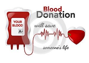 Blood donation, vector illustration, concept with dripper, heart