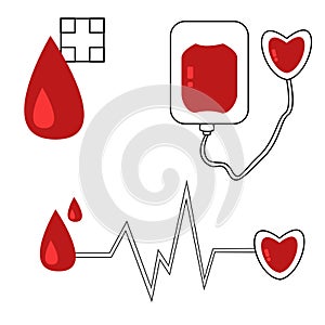 Blood donation vector set, red and outlin elements photo