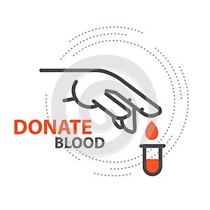 Blood donor - drop of donate blood from finger, charity or blood donation concept