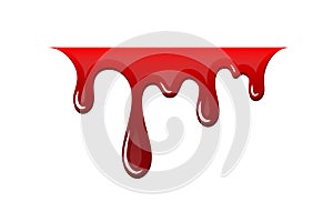 Blood drip 3D. Drop blood isloated white background. Happy Halloween decoration design. Red splatter stain splash spot