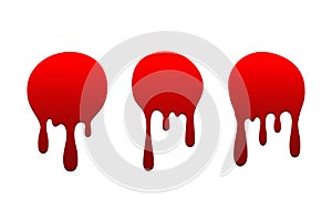 Blood drip set. Drop blood isloated white background. Happy Halloween decoration design. Red splatter stain splash spot