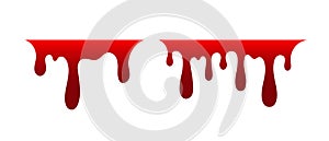 Blood drip set. Drop blood isloated white background. Happy Halloween decoration design. Red splatter stain splash spot