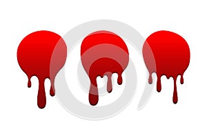 Blood drip set. Drop blood isloated white background. Happy Halloween decoration design. Red splatter stain splash spot