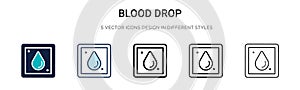 Blood drop icon in filled, thin line, outline and stroke style. Vector illustration of two colored and black blood drop vector