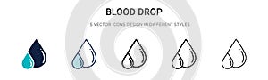 Blood drop icon in filled, thin line, outline and stroke style. Vector illustration of two colored and black blood drop vector