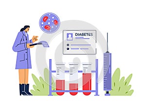 Blood glucose test for diabetics flat cartoon vector illustration isolated.