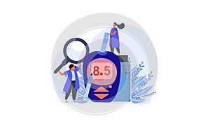 Blood glucose testing meter and insulin production concept illustration