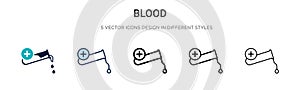 Blood icon in filled, thin line, outline and stroke style. Vector illustration of two colored and black blood vector icons designs