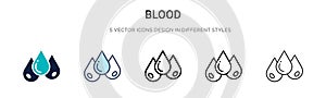 Blood icon in filled, thin line, outline and stroke style. Vector illustration of two colored and black blood vector icons designs