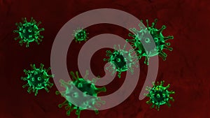 Blood Infection Concept - Green Virus Cells running in vein