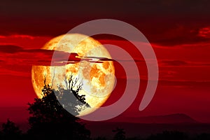 blood moon on night red sky back silhouette mountain
