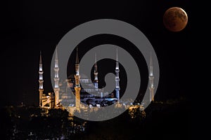 Blood moon rising over Blue Mosque, Istanbul