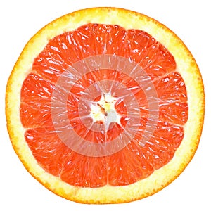 Blood orange cut close up isolated