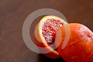 A blood orange cut in two halves