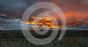 Blood orange sky during sunrise in Wyoming