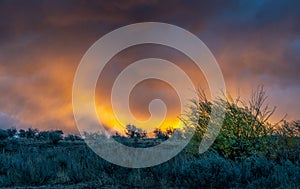 Blood orange sky during sunrise in Wyoming