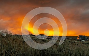 Blood orange sky during sunrise in Wyoming