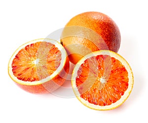 Blood oranges on white background