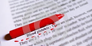 blood platelets text with red colour underline text from on white sheet