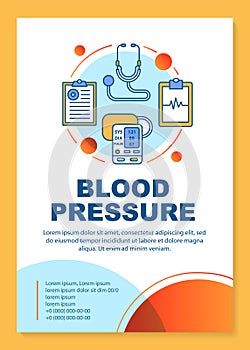 Blood pressure brochure template layout. Manometer using. Flyer, booklet, leaflet print design with linear illustrations