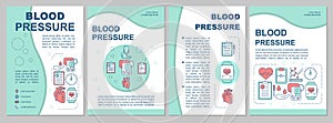 Blood pressure brochure template layout. Systolic, diastolic pressure rate. Flyer, booklet, leaflet print design with photo