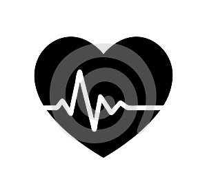 blood pressure , cardiogram, health EKG, ECG logo, black heart with beat monitor pulse icon for medical apps and