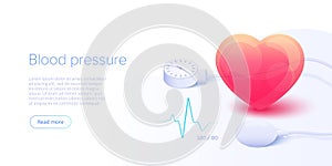 Blood pressure concept in isometric vector illustration. Arterial pressure measuring or checking machine. Medical sphygmomanometer