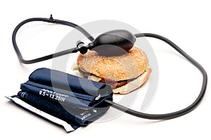 Blood pressure cuff and hamburger