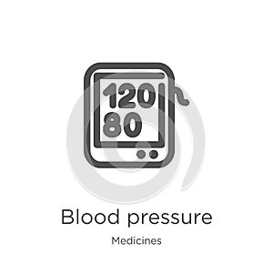 blood pressure icon vector from medicines collection. Thin line blood pressure outline icon vector illustration. Outline, thin