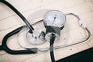 Blood pressure manometer on a cardio