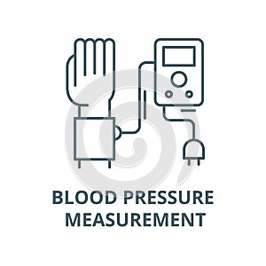 Blood pressure measurement line icon, vector. Blood pressure measurement outline sign, concept symbol, flat illustration