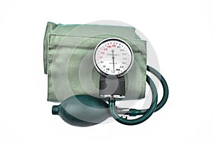Blood pressure measuring machine gently placed over an isolated white background