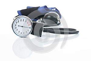 Blood pressure measuring medical equipment on white background - a tonometer