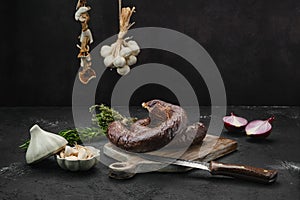 Blood pudding on cutting board