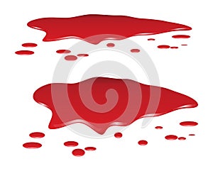 Blood puddle set, red drop, blots, stain, plash od blood. Vector illustration isolated on white background. photo