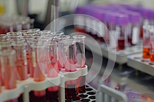 Blood samples test tubes for laboratory analysis. Medical healthcare research