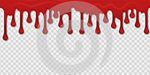 Blood seamless pattern. Realistic red paint drops and splashes on transparent background. Bleeding template. Bright spooky