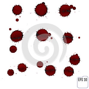 Blood set. Drippings blood on white background. Vector