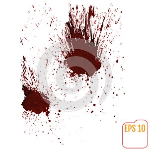 A blood splatter graphic on white. Vector.