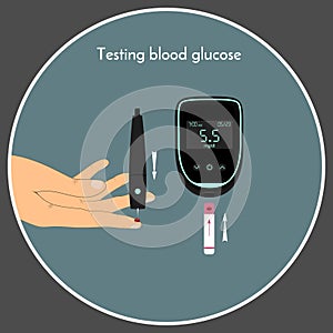 Blood sugar level monitoring with glucose meter. Check your blood glucose level.