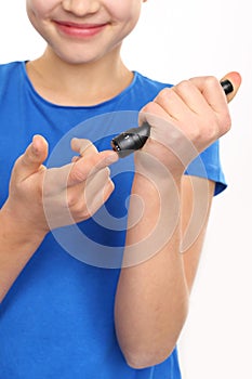 Blood sugar testing, child finger lancet punctures