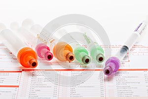 Blood test, blood samples on a laboratory form photo