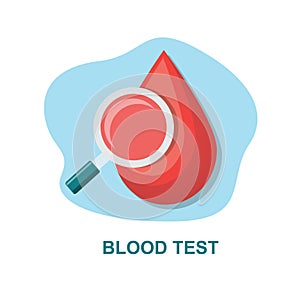 Blood test emblem drop and magnifying glass