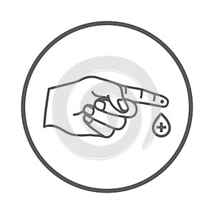 Blood, test, finger icon. Gray vector sketch.