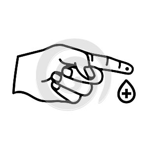 Blood, test, finger outline icon. Line vector design.