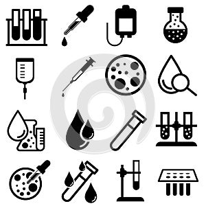 Blood test icon set. analysis illustration sign collection. laboratory symbol.